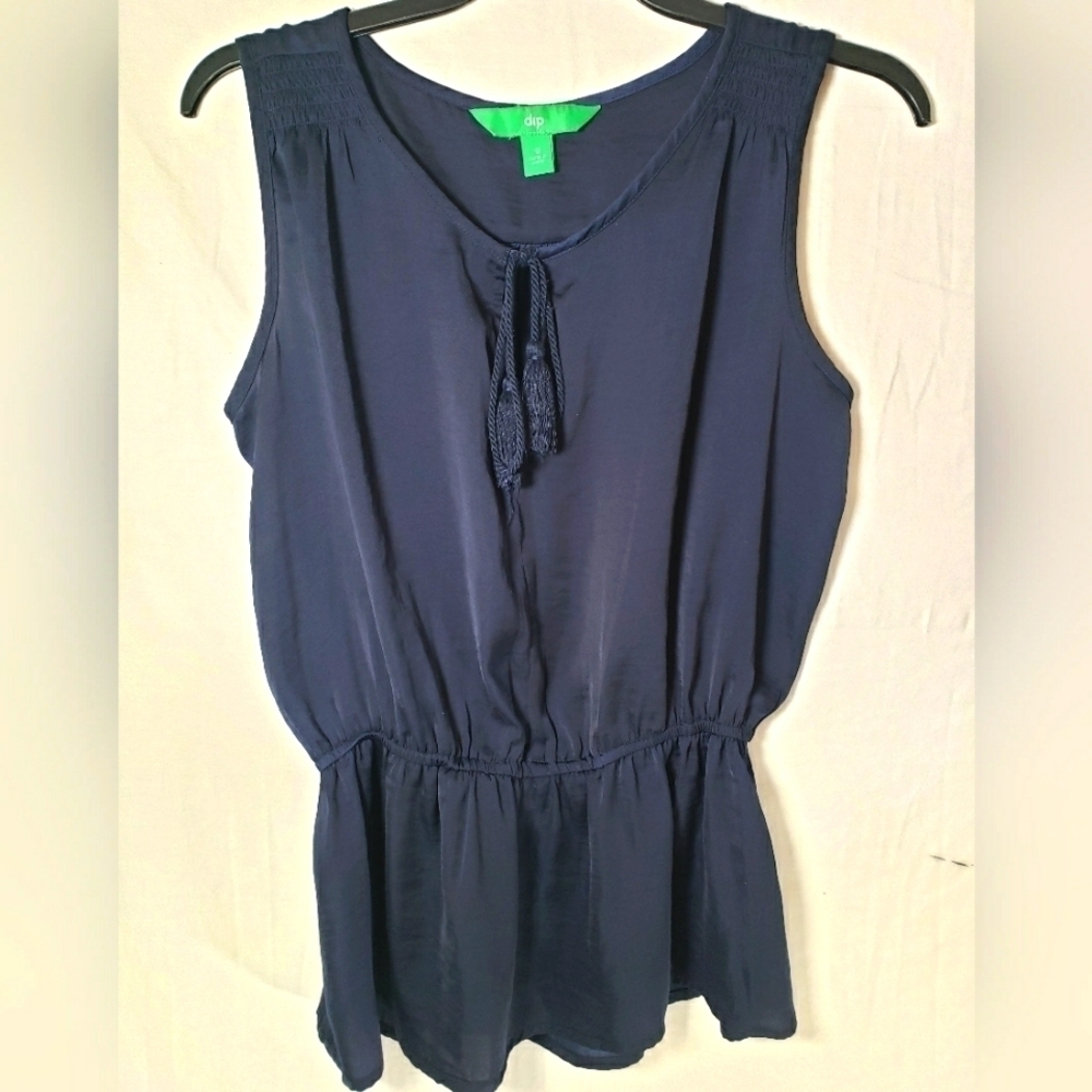 DIP Navy Sleeveless Waist Drawstring Shirt Sz S